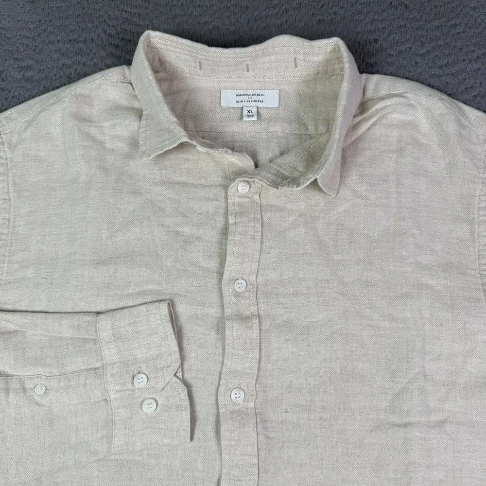 Banana Republic Shirt Mens XL Flax Beige Long Sleeve Linen Blend Button Up